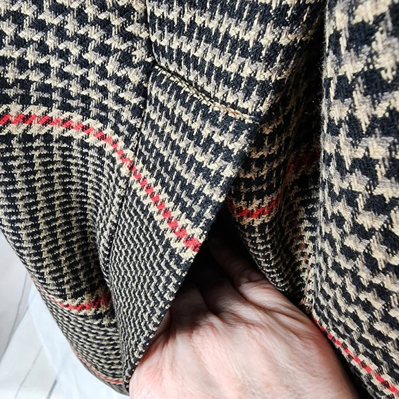 Halogen x Atlantic Pacific Glen Plaid Pea Coat Bell Sleeve Tan/Black Size Medium - Picture 10 of 15